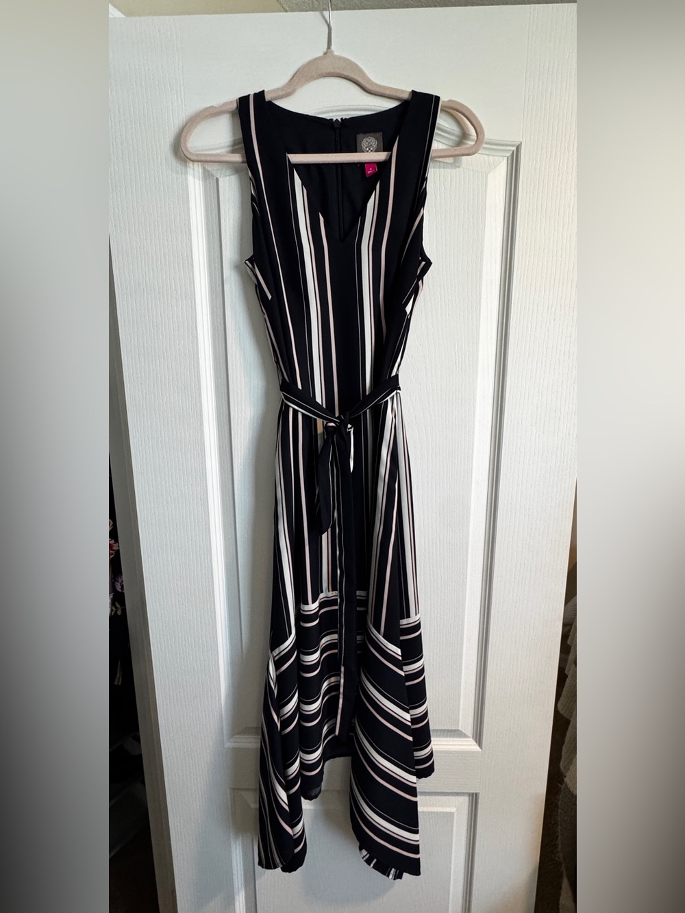 Vince Camuto Navy Dress with Light Pink & Cream Stripes